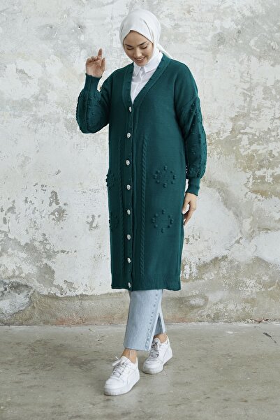 InStyle Lomira Stone Button Detailed Knitwear Cardigan - Benzín