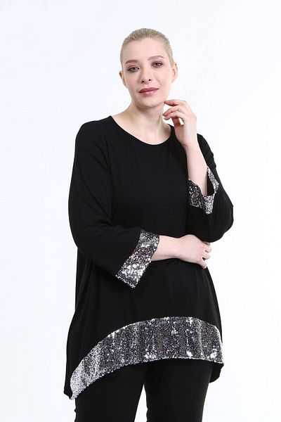 MYLİNE Tunic with Sequined Sleeves and Hem