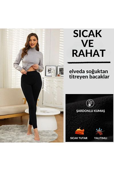Belinay Colanți de iarnă de damă, grosi, negri, elastici din lycra