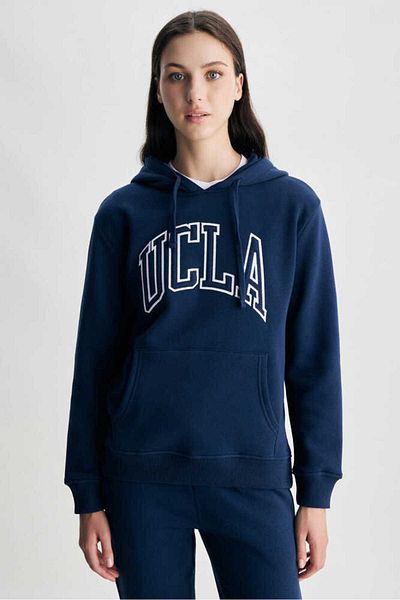 UCLA RILEY Navy Blue Hooded Embroidered Standard Fit Women's Sweatshirt