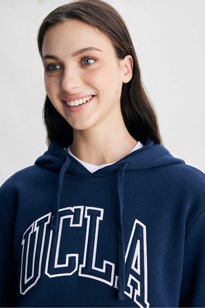 UCLA RILEY Navy Blue Hooded Embroidered Standard Fit Women's Sweatshirt
