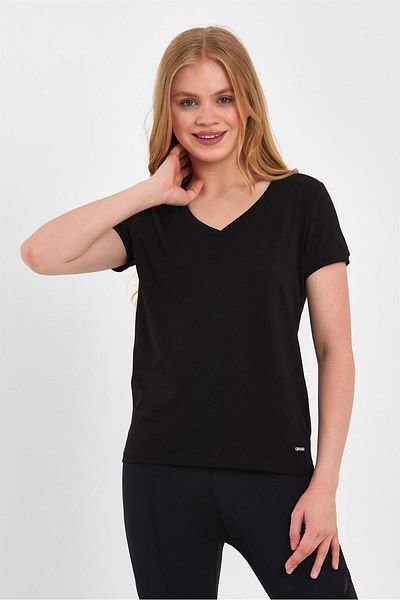 GRAB Tricou negru cu mânecă scurtă cu decolteu în V