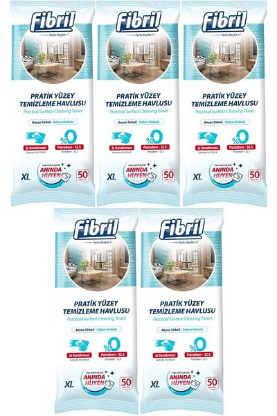 Fibril Surface Cleaning Towel 50 Sheets XL White Vinegar-Soap Scented Set of 5 250 Sheets Plst Kpk