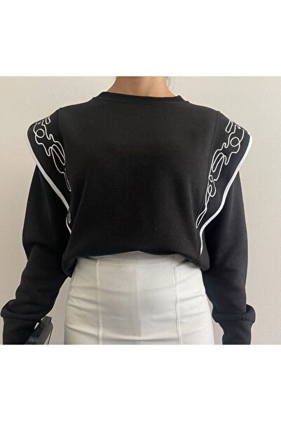 asse OMUZ VOLANLI SWEATSHİRT SİYAH