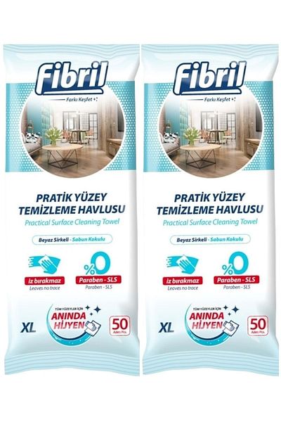 Fibril Surface Cleaning Towel 50 Sheets XL White Vinegar-Soap Scented Set of 2 100 Sheets Plst Kpk