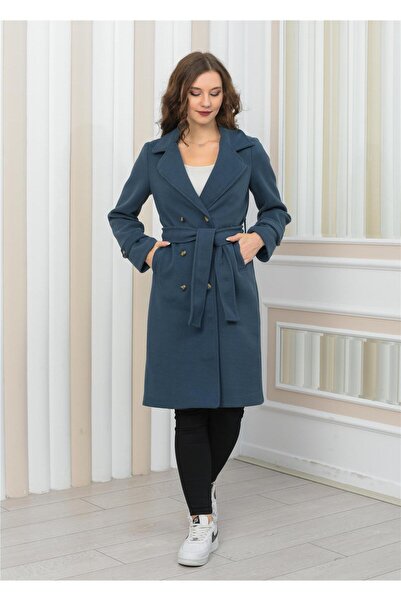 Nuseel Sezon nou, guler dublu, căptușeală, detaliată, haină lungă de cașmir