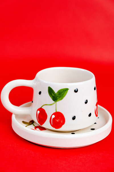 touchmughm كوب قهوة سيراميك مصنوع يدويًا مع صحن، كوب سيراميك مزدوج، كوب سيراميك وصحن