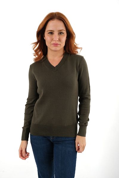 Trist Star Women's Khaki 100% Organic Cotton V-Neck Knitwear Sweater Blouse Trıst-6102