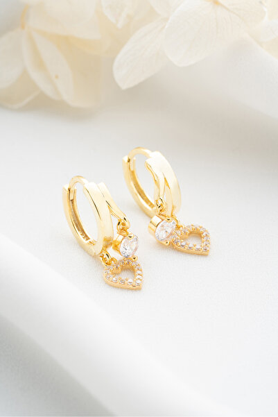 Silvano Jewelry 925 Ayar Gümüş Çift Kalp Taşlı Küpe