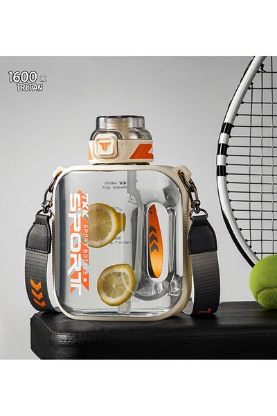 Vagonlife TKK 1600 ml Leakproof Tritan Sport Flask with Straw and Carrying Strap Suitable for Use Without Straw