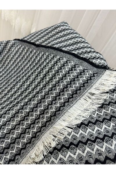 Özlü Home Κάλυμμα καναπέ με μοτίβο ζιγκ-ζαγκ μαύρο βαμβακερό νέας γενιάς