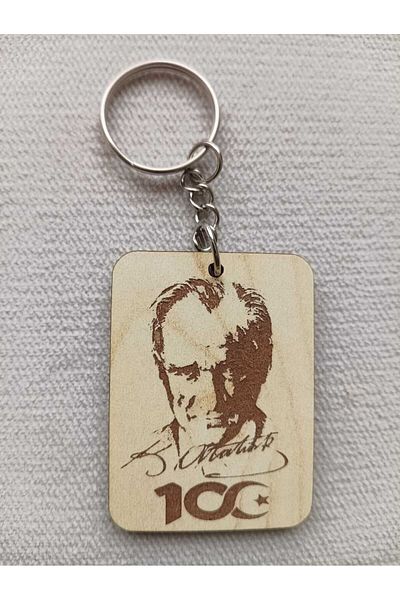 Şirin Lazer MUSTAFA BELT ATATURK SIGNATURE 100th YEAR KEYCHAIN WOOD MDF
