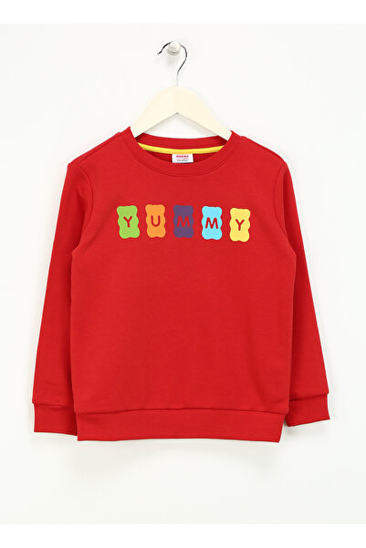 Haribo سويت شيرت بناتي أحمر بياقة دائرية HRBTXT309