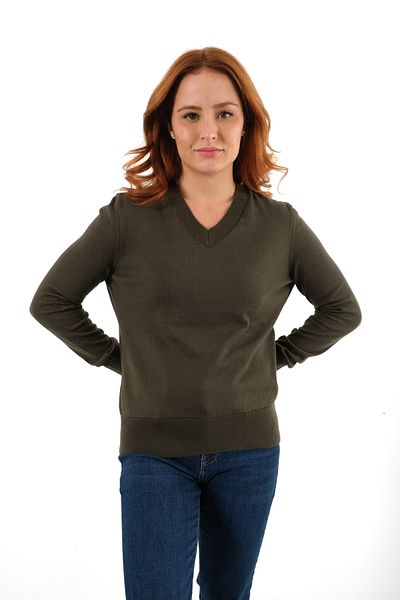 Trist Star Women's Khaki 100% Organic Cotton V-Neck Knitwear Sweater Blouse Trıst-6102