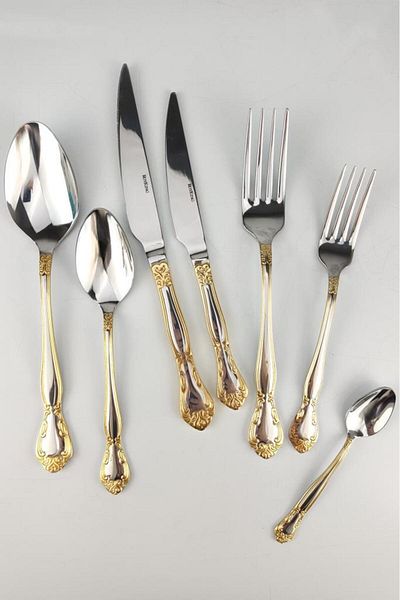 Digithome Queen 12 Person 84 Piece Stainless Steel Fork Spoon Knife Set Gold – Uk 002 C320.113