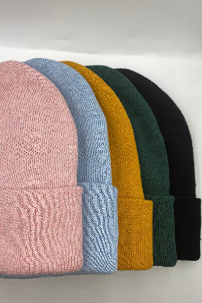 KISCHE Unisex Plain Basic Foldable Winter 5-Piece Beret Set