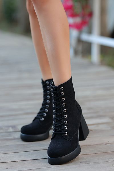 LEYDİ SHOES DESPİNA BLACK SUEDE BOOTS