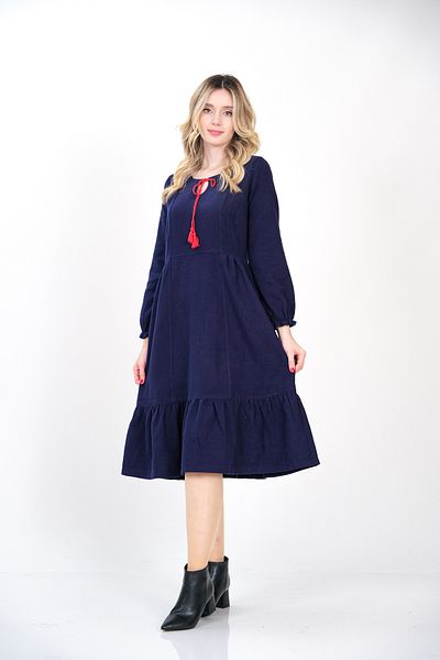 İna Rochie de iarnă bleumarin cu volane și fustă cu mâneci elastice din flanel simplu