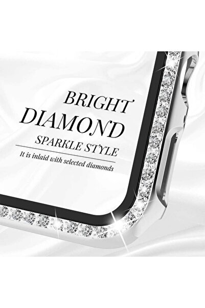 Alstrap Apple Watch 2-3-4-5-6-se-7-8-9 44mm Compatible Elegant Diamond Stone Case and Screen Protector