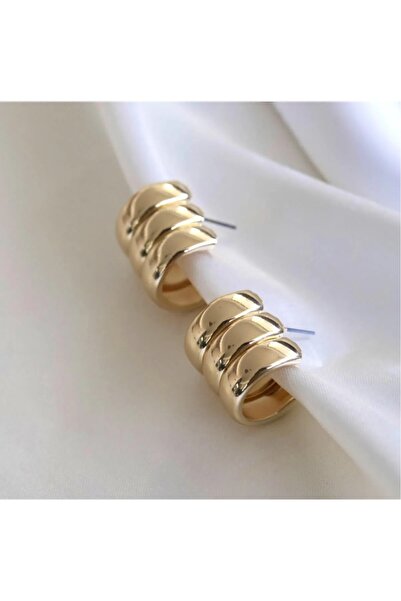 ANOR ACCESSORIES Yeni Sezon 3'lü Bombeli Gold Küpe