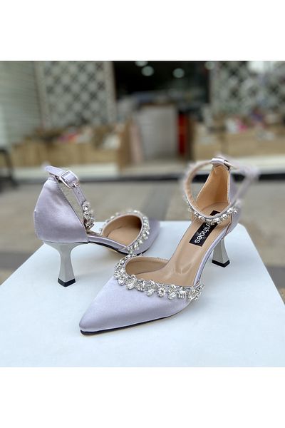 Gloriys Ayakkabı & Çanta Tocuri de 6 cm din satin argintiu cu strasuri 0650