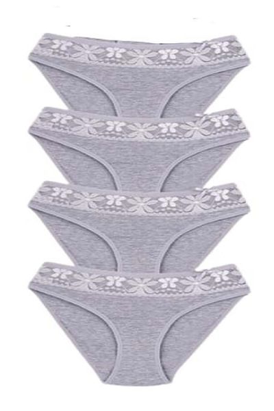 Ceylanoğlu Women's Lycra Lace Waist Bikini Panties C-131 (4 Pack) - C-131 - Gray - ST00276-Grey-6
