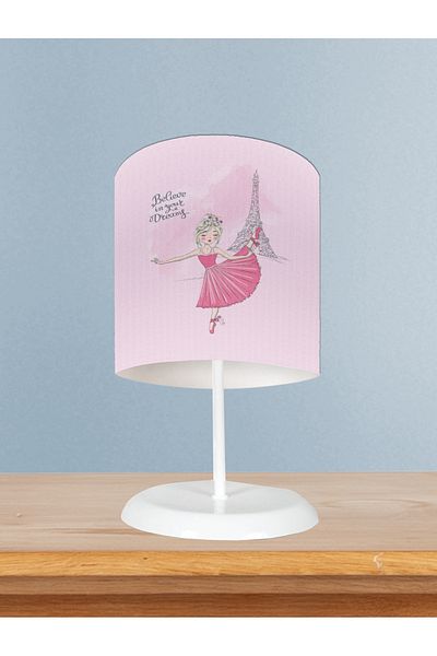 MEKTA HOME Ballerina Patterned Girl and Eiffel Tower - Baby and Children's Room Lampshade