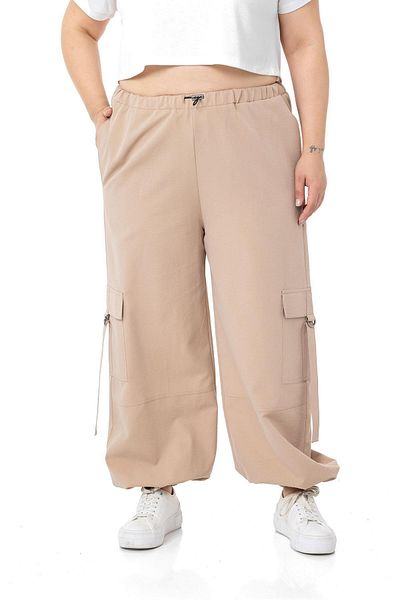 DISENTIS MODEST Large Size Mink Parachute Pants with Elastic Waist and Cargo Pockets