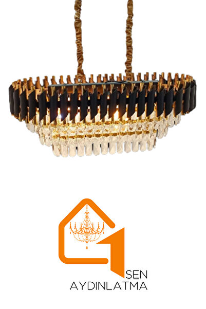 Birsen Aydınlatma Koza Siyah 73x35 Cm'Lik Kristal Taşlı Yemek Masası Lüks Avize - Yatak Odası - Salon - Mutfak - Hol