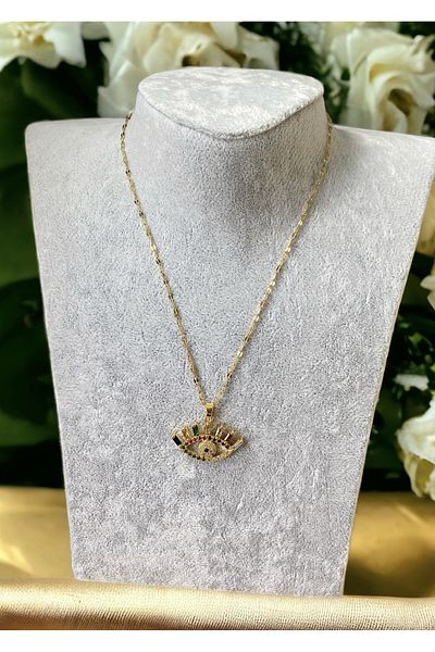 İNN JEWELLERY قلادة من الفولاذ مع شكل عين خالٍ من التشويه (ضمان المستورد لمدة عامين)