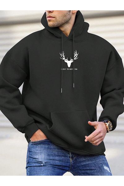 MAGORS Мъжки суитшърт с качулка и дълъг ръкав с щампа SVART WEAR