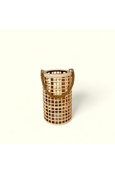 ELZEY HOME Şık Rattan ve Bambu Dekoratif Mumluk 18x30 Cm, Natürel Tasarım