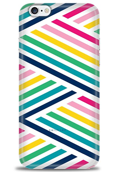 MRCİLETİSİM حافظة آيفون 6 مطبوعة بدقة HD - أشرطة ملونة + واقي شاشة كامل