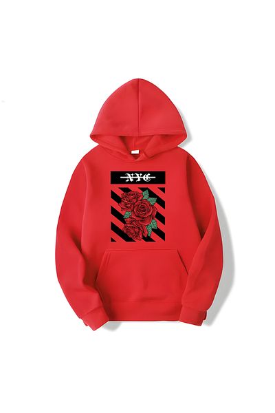 MAGORS Памучен суитшърт с качулка и дълъг ръкав с щампа на рози SVART WEAR NYC