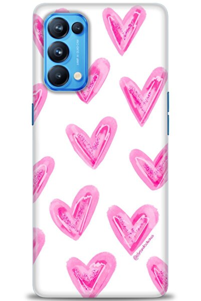MRCİLETİSİM حافظة مطبوعة عالية الدقة لهاتف اوبو رينو 5 برو - قلوب وردية + واق...