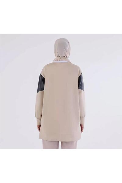 SYG Leather Garnished Metal Ring Scuba Sweat Tunic 50198 Ecru