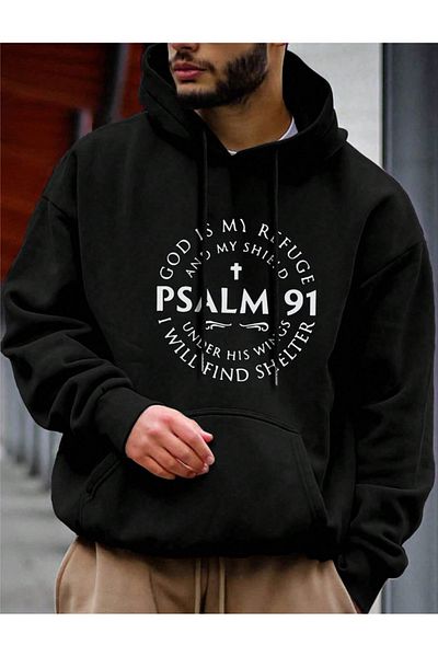 MAGORS SVART WEAR Psalm 91 Памучен суитшърт с дълъг ръкав и качулка