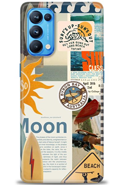 MRCİLETİSİM حافظة لهاتف اوبو رينو 5 برو مطبوعة بدقة HD - قمر + واقي شاشة كامل