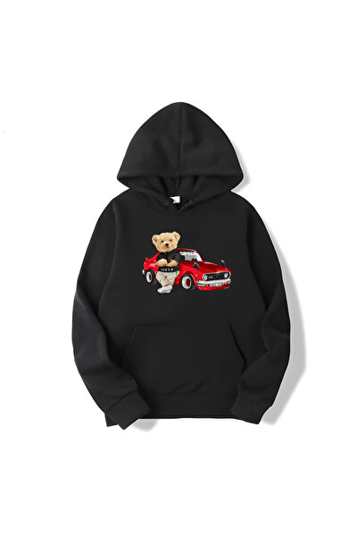 MAGORS SVART WEAR سويت شيرت قطني مطبوع عليه سيارة تيدي بأكمام طويلة