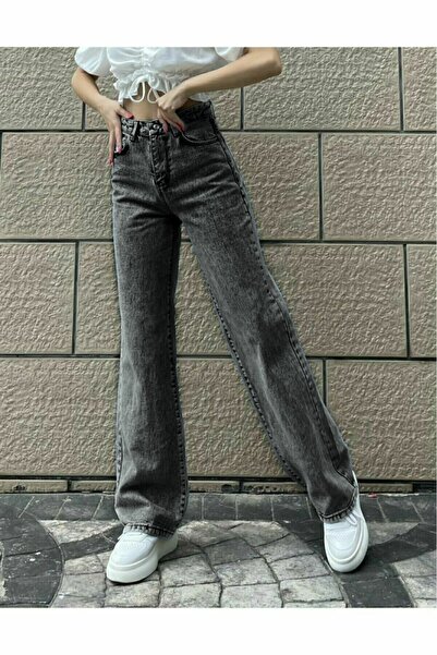 DRC trend Nevva Γυναικείο καπνιστό Lycra Loose Ψηλόμεσο Jean Casual Φαρδύ Ανθρακί Τζιν Παντελόνι