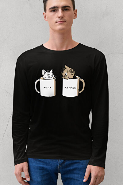 ROCKANDROLL Tricou pentru bărbați din bumbac pieptănat cu mânecă lungă, negru...
