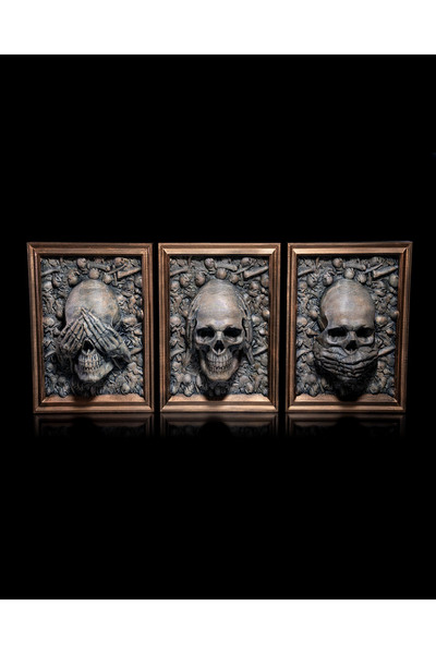 Ard.Art Görmedim Duymadım Bilmiyorum iskelet kuru kafa duvar tablo biblo
3 lü...