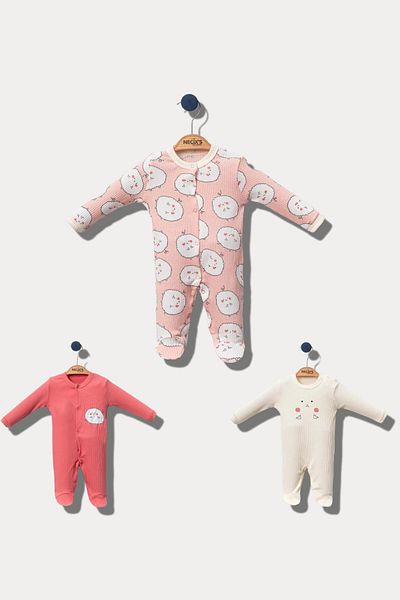 Necix's Gent Baby Girl Jumpsuit Set of 3 100% Cotton 0-6 Months