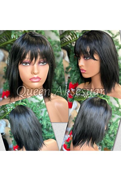 Queen Nelly İthal lüks fiber ısıya dayanıklı kısa kahküllü saç kadın peruğu p...