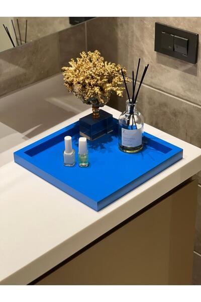 Maison Avf Kare Mavi Rengi Model Dekorasyon Düzenleyici Ahşap Tepsi