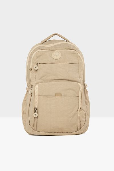 Bagmori Cream Women's Multi-Pocket Multi-Zipper Large Backpack M000008195