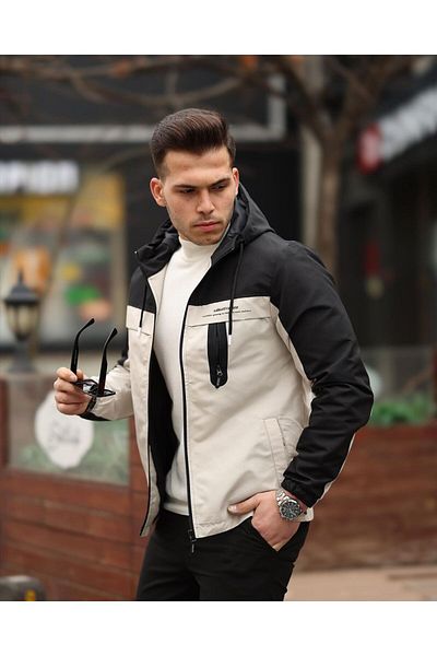 Clavi Hooded Men's Seasonal Jacket, Raincoat Black - Beige