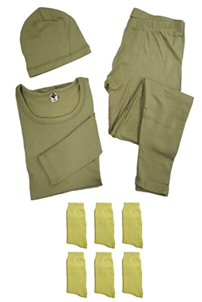 bejamonti Set termic militar kaki pentru bărbați + 6 perechi de șosete + beretă