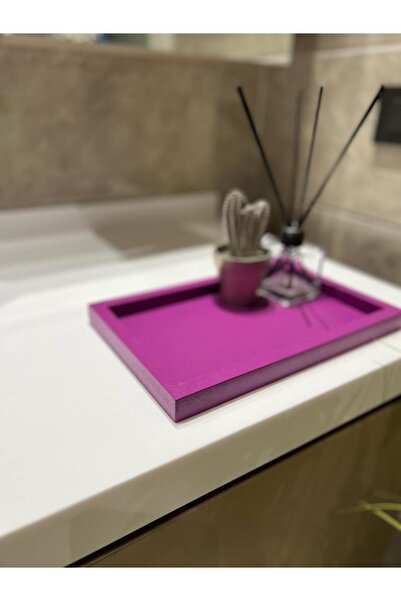 Maison Avf Hazeran Purple Mini Rectangular Wooden Tray - Colorful Model Decoration Organizer (29X19 CM)