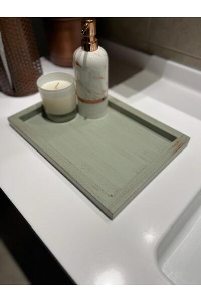 Maison Avf Linden Green Rectangular Tray - Antique Detailed Decoration Organizer Wooden Tray